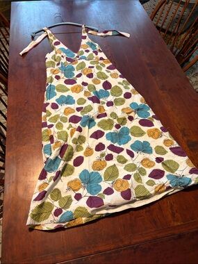 Boden White Floral Backless Dress with Blue, Green, Purple & Yellow Print